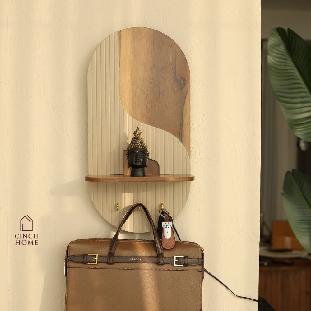 illuminated wall organizer, oval wall organizer, wall key holder, key holder with shelf, key holder with hooks, wall organizer with light, entryway organizer, wall shelf with hooks, ambient wall light, decorative wall shelf, towel hanger, wall mounted organizer, hallway organizer, foyer organizer, bedroom wall organizer, modern wall decor, luxury wall organizer, premium wall decor, wooden wall shelf, key hooks for wall, multifunctional wall organizer, Cinch Home wall organizer