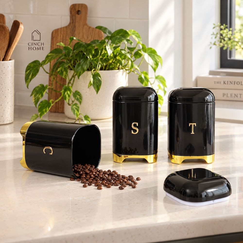 tea coffee sugar canister set, tea coffee sugar containers, white canister set, set of 3 canisters, textured canisters, geometric canisters, tea canister, coffee canister, sugar canister, kitchen storage jars, countertop canisters, pantry storage, tea station organizer, coffee bar accessories, white kitchen accessories, modern kitchen decor, decorative canisters, food storage containers, kitchen organization, premium kitchen accessories, labelled canisters, tea coffee sugar storage, beverage station organiz