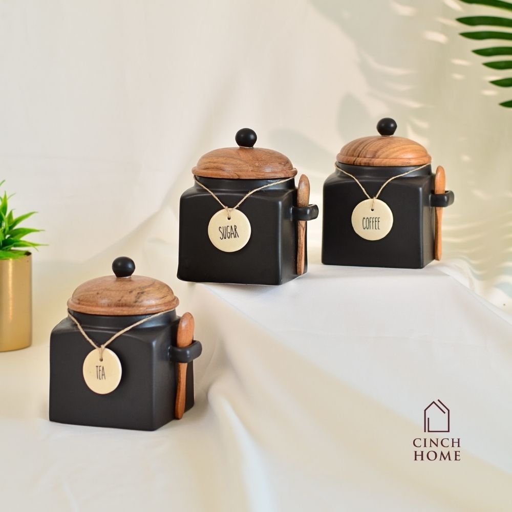 Ceramic canisters, Kitchen canister set| Tea, coffee, sugar canisters, Pickle storage jars, ceramic kitchen organization, Airtight containers, Decorative kitchen canisters, Glossy ceramic jars, Pantry storage solutions, Stylish kitchen essentials, home décor, kitchen essentials online india, kitchen jars online india