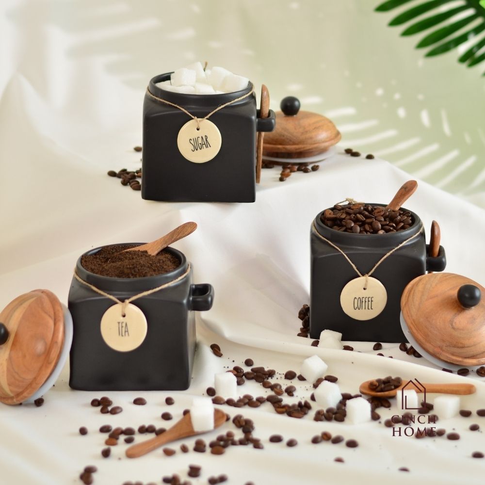 Ceramic canisters, Kitchen canister set| Tea, coffee, sugar canisters, Pickle storage jars, ceramic kitchen organization, Airtight containers, Decorative kitchen canisters, Glossy ceramic jars, Pantry storage solutions, Stylish kitchen essentials, home décor, kitchen essentials online india, kitchen jars online india