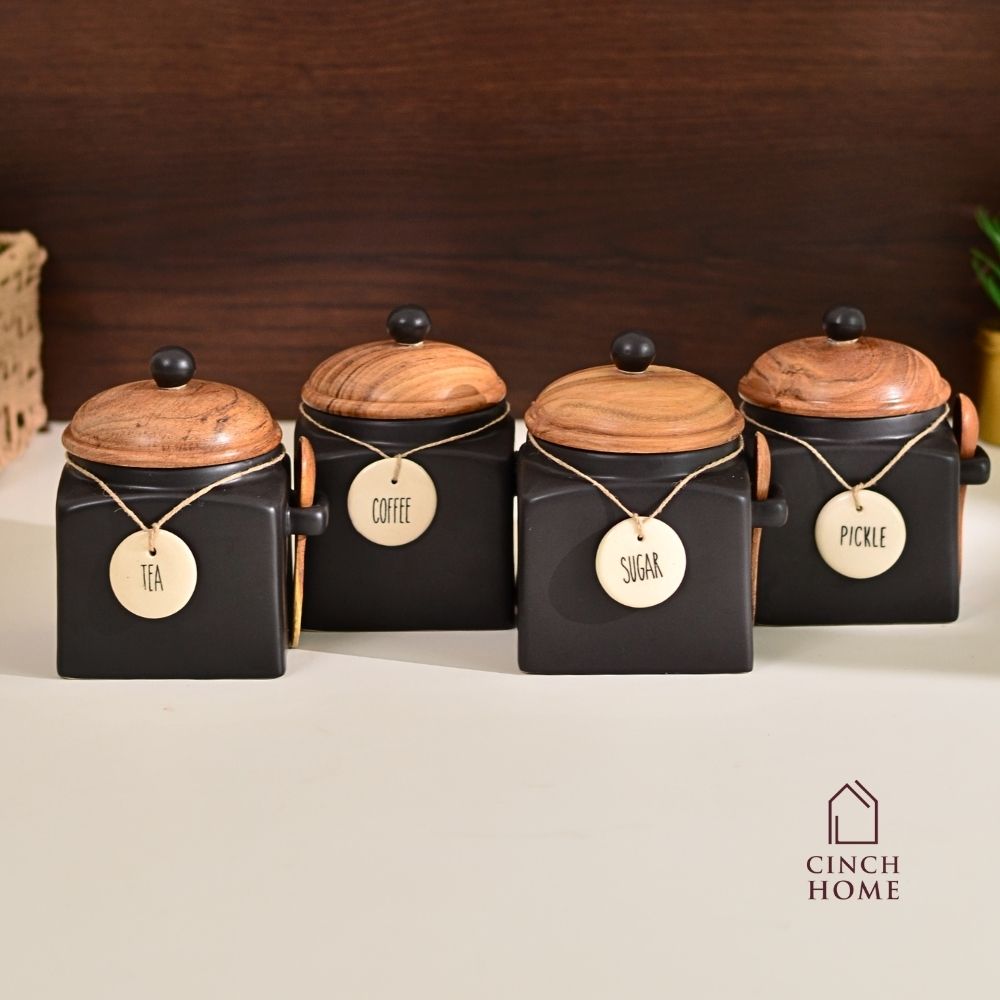 Ceramic canisters, Kitchen canister set| Tea, coffee, sugar canisters, Pickle storage jars, ceramic kitchen organization, Airtight containers, Decorative kitchen canisters, Glossy ceramic jars, Pantry storage solutions, Stylish kitchen essentials, home décor, kitchen essentials online india, kitchen jars online india