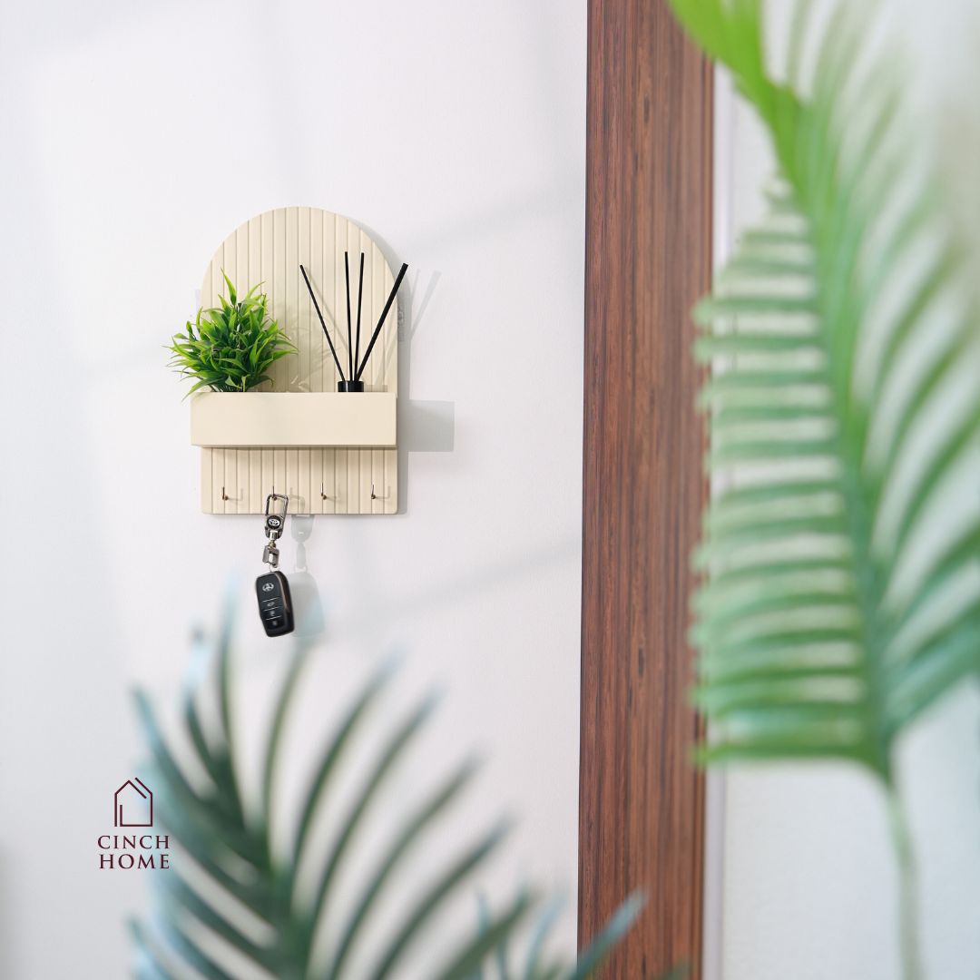 wall-mounted key holder, entryway organizer, key rack with shelf, home decor organizer, MDF key hanger, fluted design key shelf, key hooks with planter, black key holder, space-saving key organizer, key rack for wall, modern wall organizer