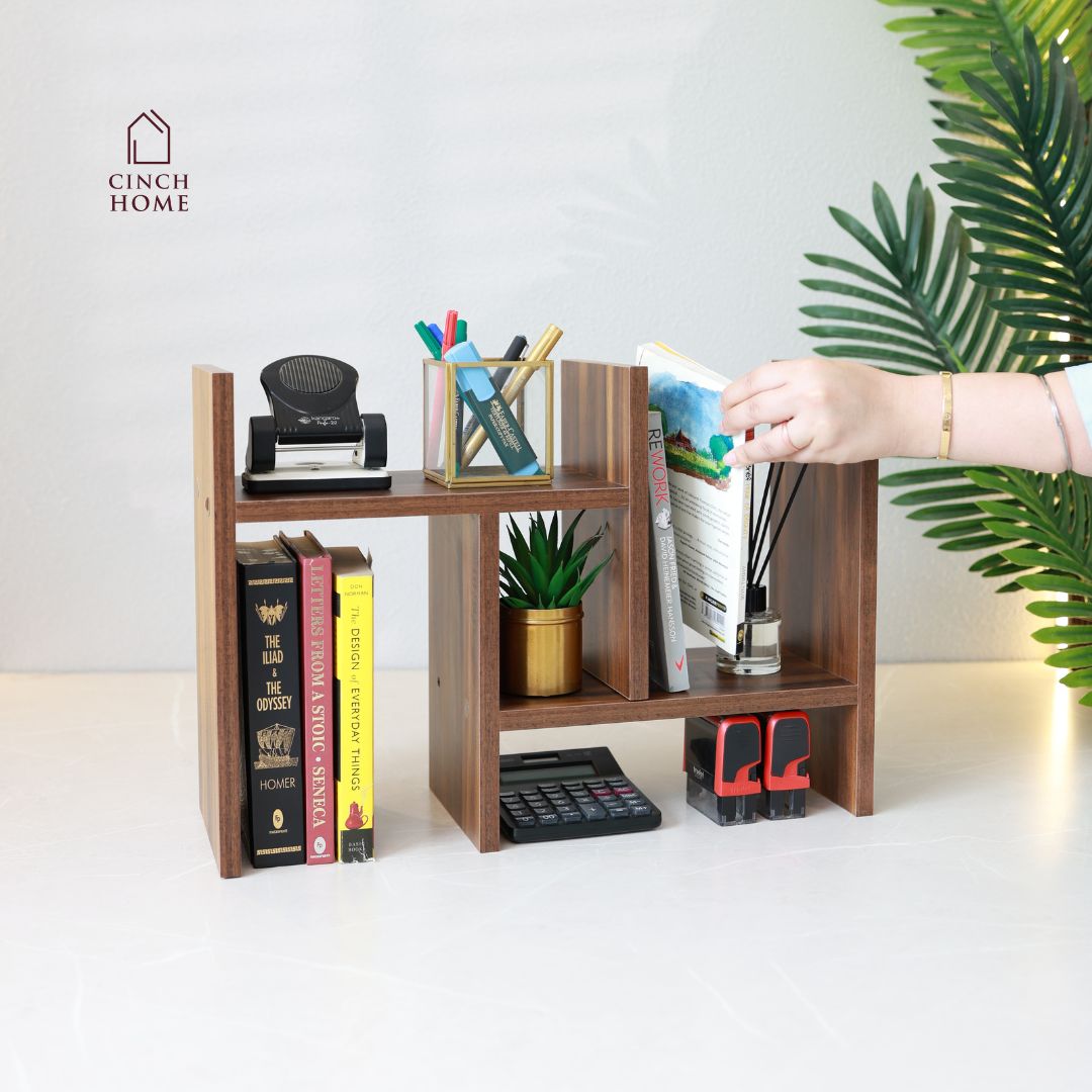 wooden desk organizer, adjustable shelf for desk, expandable storage rack, kitchen spice rack, wooden kitchen organizer, home office organizer, study table shelf, multipurpose wooden organizer, desk and kitchen storage solution, compact shelf for home