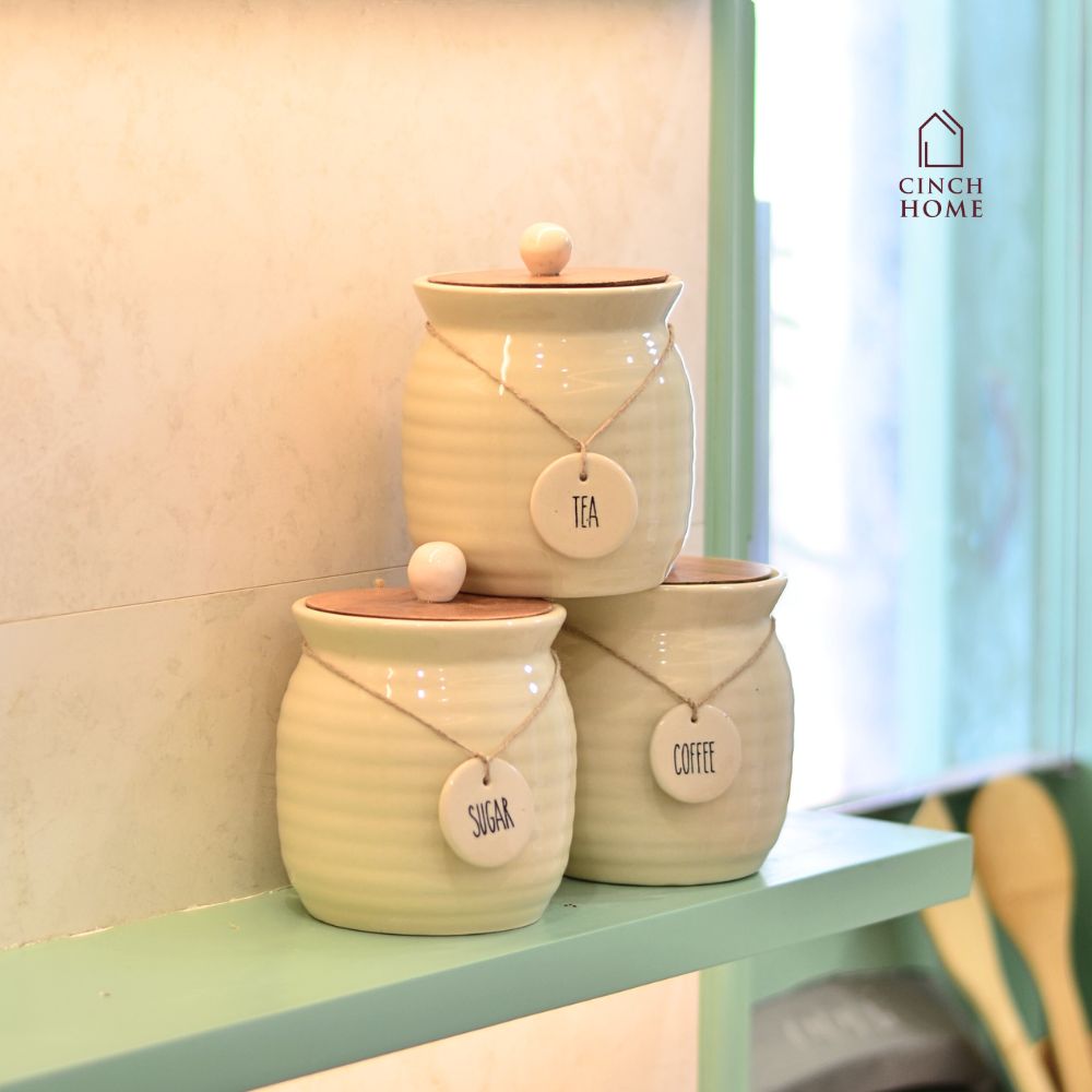Ceramic canisters, Kitchen canister set| Tea, coffee, sugar canisters, Pickle storage jars, ceramic kitchen organization, Airtight containers, Decorative kitchen canisters, Glossy ceramic jars, Pantry storage solutions, Stylish kitchen essentials, home décor, kitchen essentials online india, kitchen jars online india