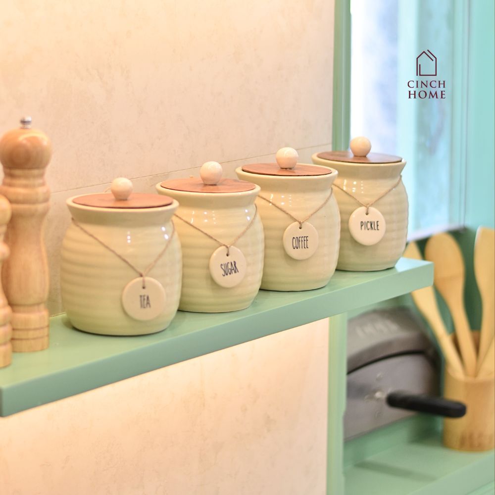 Ceramic canisters, Kitchen canister set| Tea, coffee, sugar canisters, Pickle storage jars, ceramic kitchen organization, Airtight containers, Decorative kitchen canisters, Glossy ceramic jars, Pantry storage solutions, Stylish kitchen essentials, home décor, kitchen essentials online india, kitchen jars online india