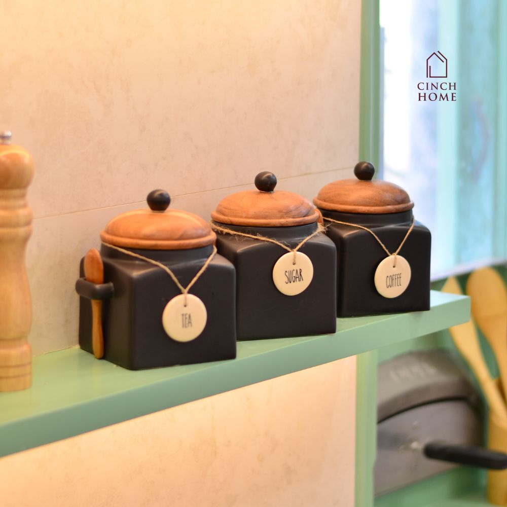 Ceramic canisters, Kitchen canister set| Tea, coffee, sugar canisters, Pickle storage jars, ceramic kitchen organization, Airtight containers, Decorative kitchen canisters, Glossy ceramic jars, Pantry storage solutions, Stylish kitchen essentials, home décor, kitchen essentials online india, kitchen jars online india