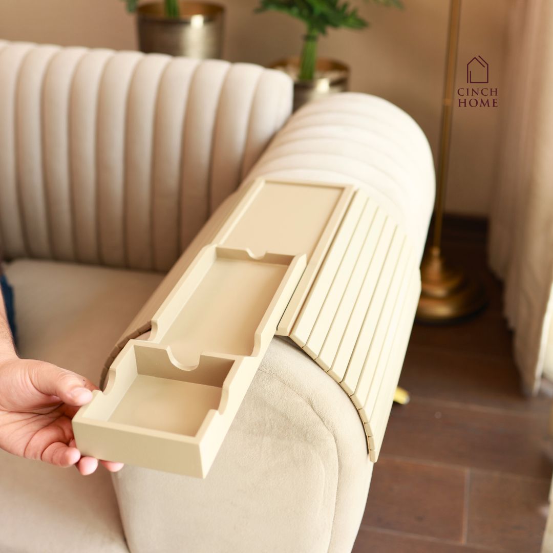 sofa armrest tray, couch tray organizer, armrest table for sofa, flexible sofa tray India, wooden couch tray, remote holder tray, beige sofa tray, detachable organizer tray, couch cup holder tray, multifunctional armrest tray, sofa arm table organizer