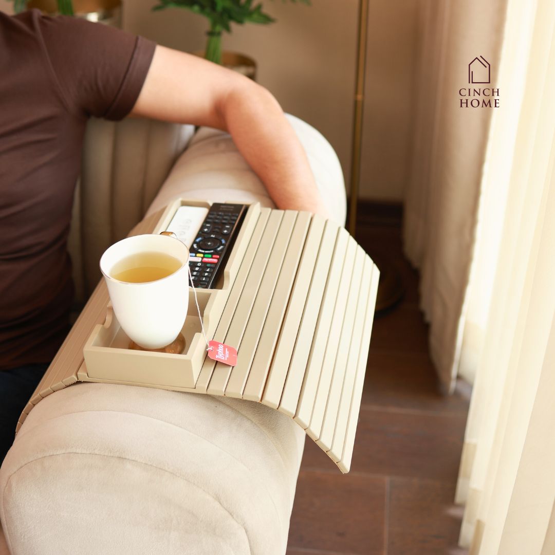sofa armrest tray, couch tray organizer, armrest table for sofa, flexible sofa tray India, wooden couch tray, remote holder tray, beige sofa tray, detachable organizer tray, couch cup holder tray, multifunctional armrest tray, sofa arm table organizer