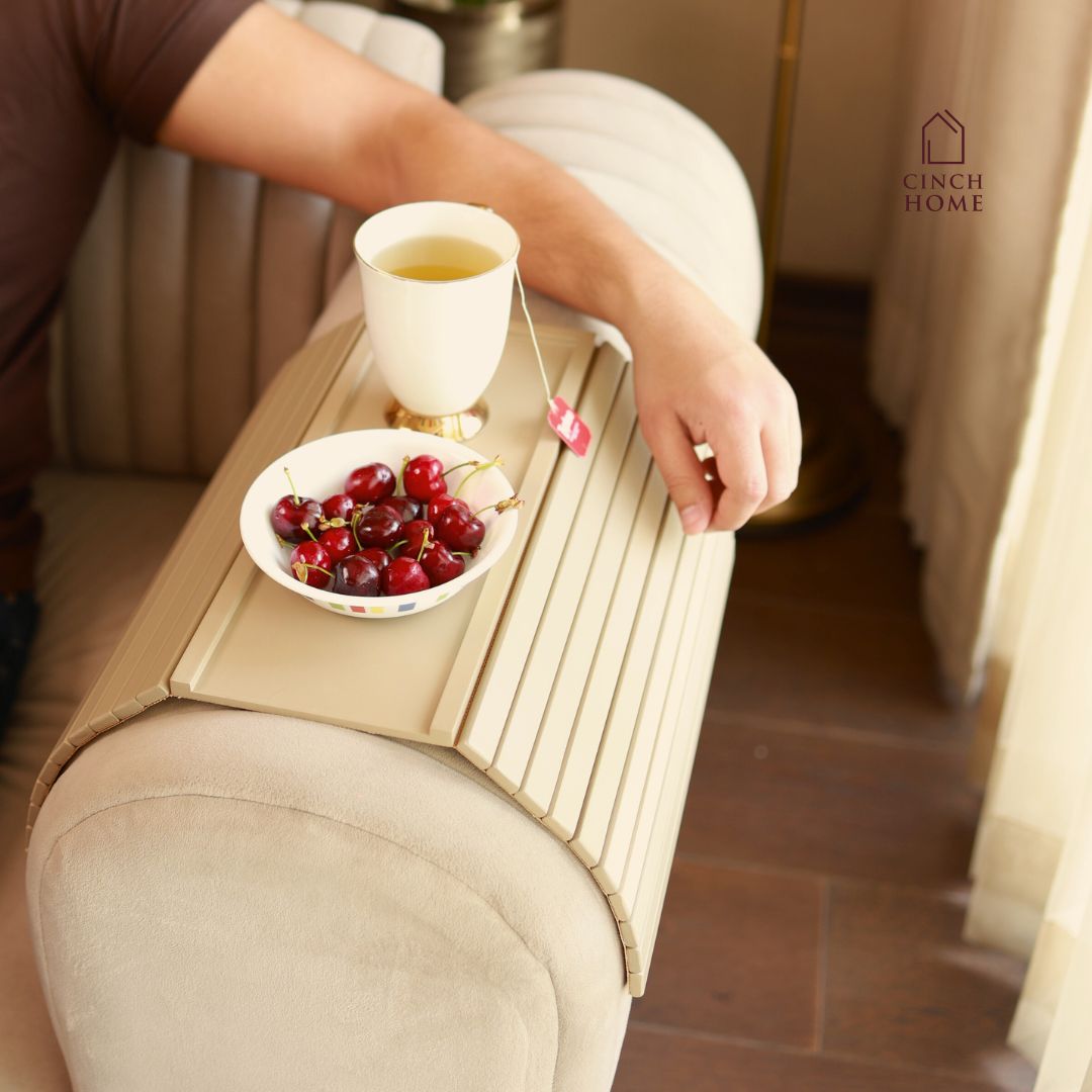 sofa armrest tray, couch tray organizer, armrest table for sofa, flexible sofa tray India, wooden couch tray, remote holder tray, beige sofa tray, detachable organizer tray, couch cup holder tray, multifunctional armrest tray, sofa arm table organizer