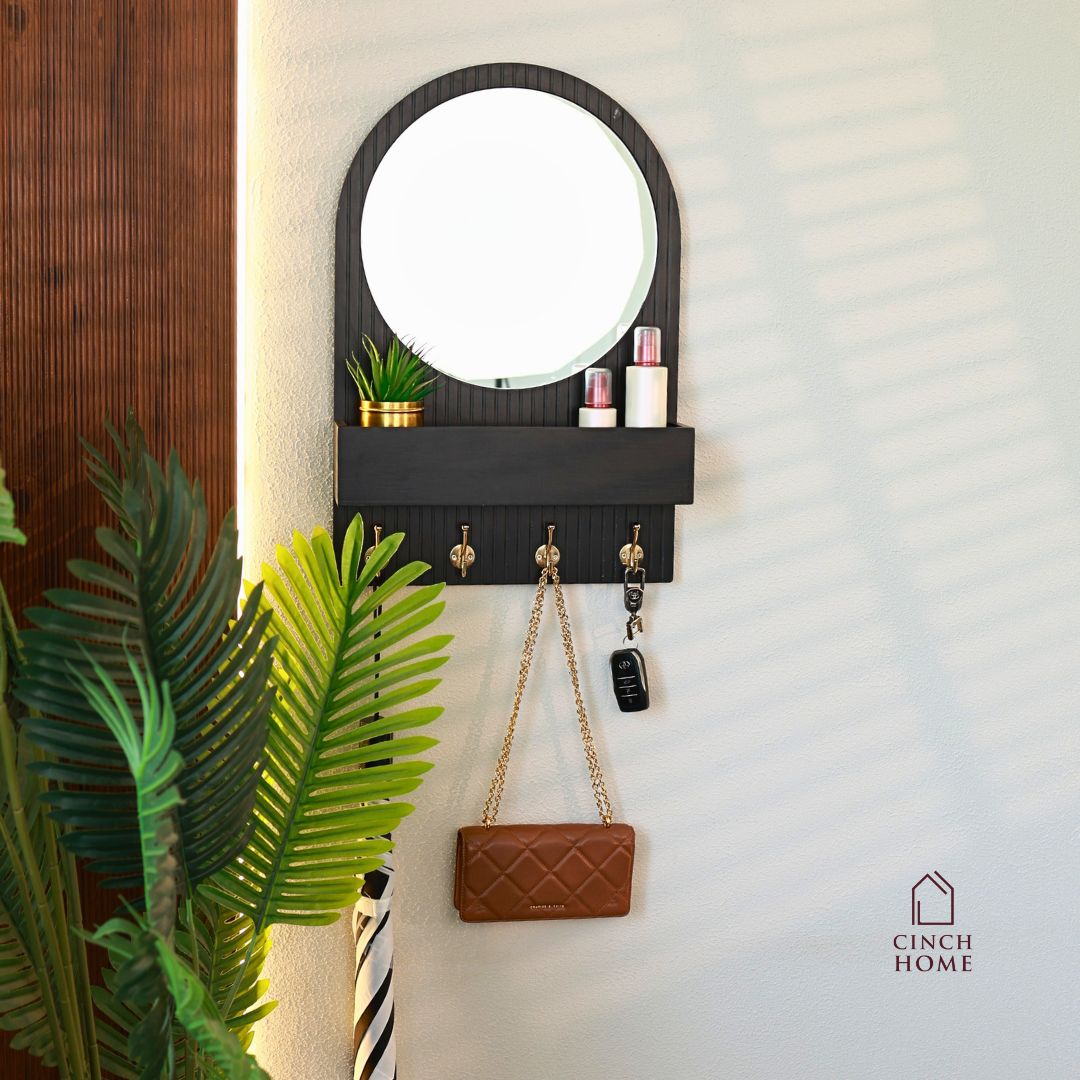 wall shelf with mirror and hooks, entryway organiser with mirror, wall mounted mirror shelf, key holder with mirror, decorative mirror with hooks, mirror shelf for hallway, entryway mirror with hooks, black mirror wall shelf, white wall mirror shelf, modern wall organiser, mirror with key hooks, mirror shelf for entryway, hallway mirror with shelf, entryway wall decor, wall mirror with storage shelf, multipurpose wall shelf, fluted mirror shelf, mirror key hanger, compact wall shelf with mirror, mirror with