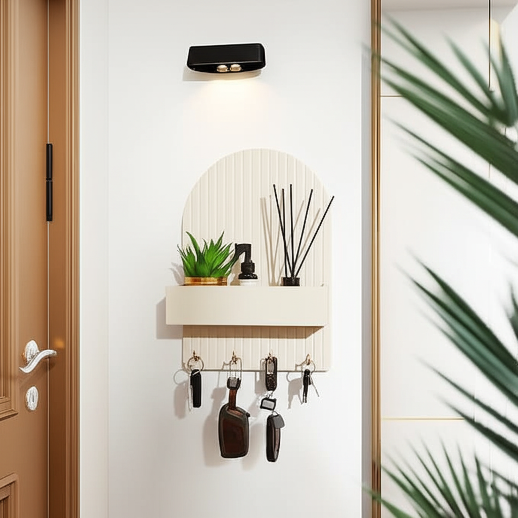 Wall-Mounted Key Holder with Shelf – Modern Fluted Design