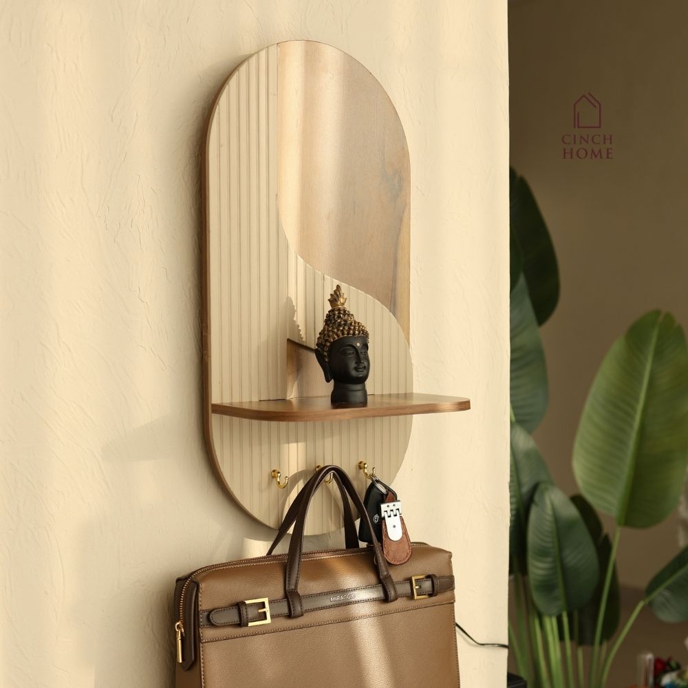 illuminated wall organizer, oval wall organizer, wall key holder, key holder with shelf, key holder with hooks, wall organizer with light, entryway organizer, wall shelf with hooks, ambient wall light, decorative wall shelf, towel hanger, wall mounted organizer, hallway organizer, foyer organizer, bedroom wall organizer, modern wall decor, luxury wall organizer, premium wall decor, wooden wall shelf, key hooks for wall, multifunctional wall organizer, Cinch Home wall organizer