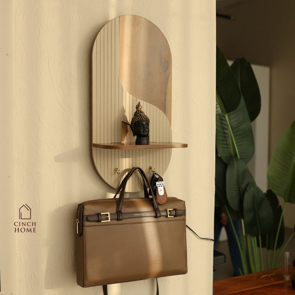 illuminated wall organizer, oval wall organizer, wall key holder, key holder with shelf, key holder with hooks, wall organizer with light, entryway organizer, wall shelf with hooks, ambient wall light, decorative wall shelf, towel hanger, wall mounted organizer, hallway organizer, foyer organizer, bedroom wall organizer, modern wall decor, luxury wall organizer, premium wall decor, wooden wall shelf, key hooks for wall, multifunctional wall organizer, Cinch Home wall organizer