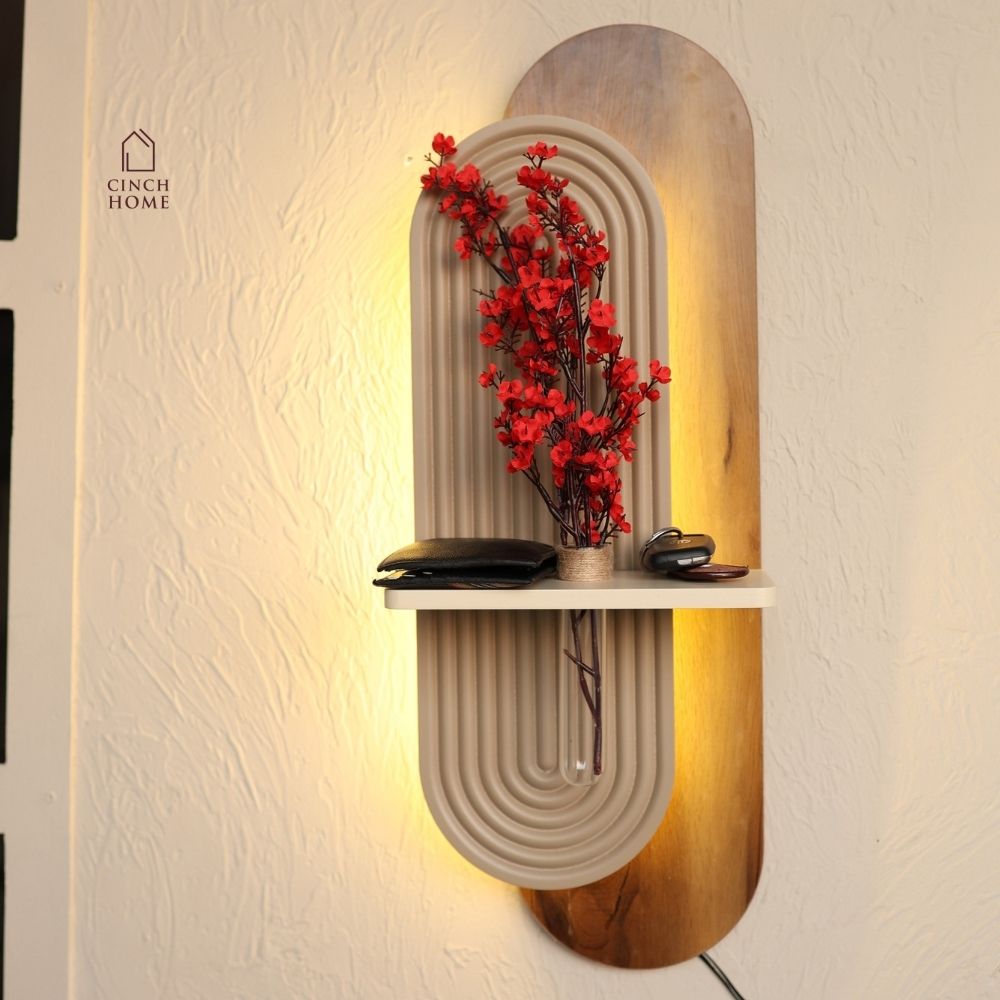 Decorative Wall Shelf with Testube Vase- With/Without LED Light