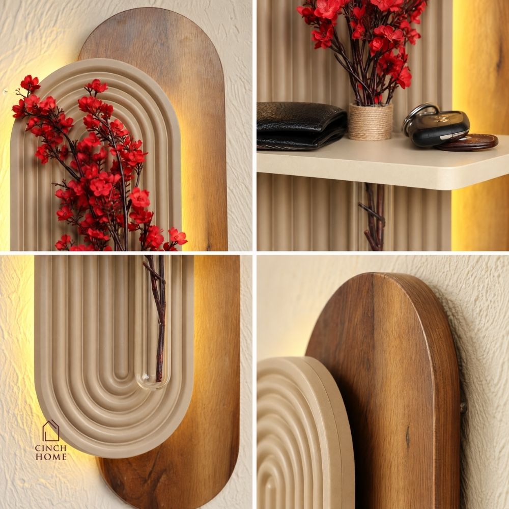 Decorative Wall Shelf with Testube Vase- With/Without LED Light