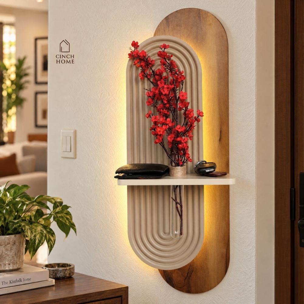 Decorative Wall Shelf with Testube Vase- With/Without LED Light