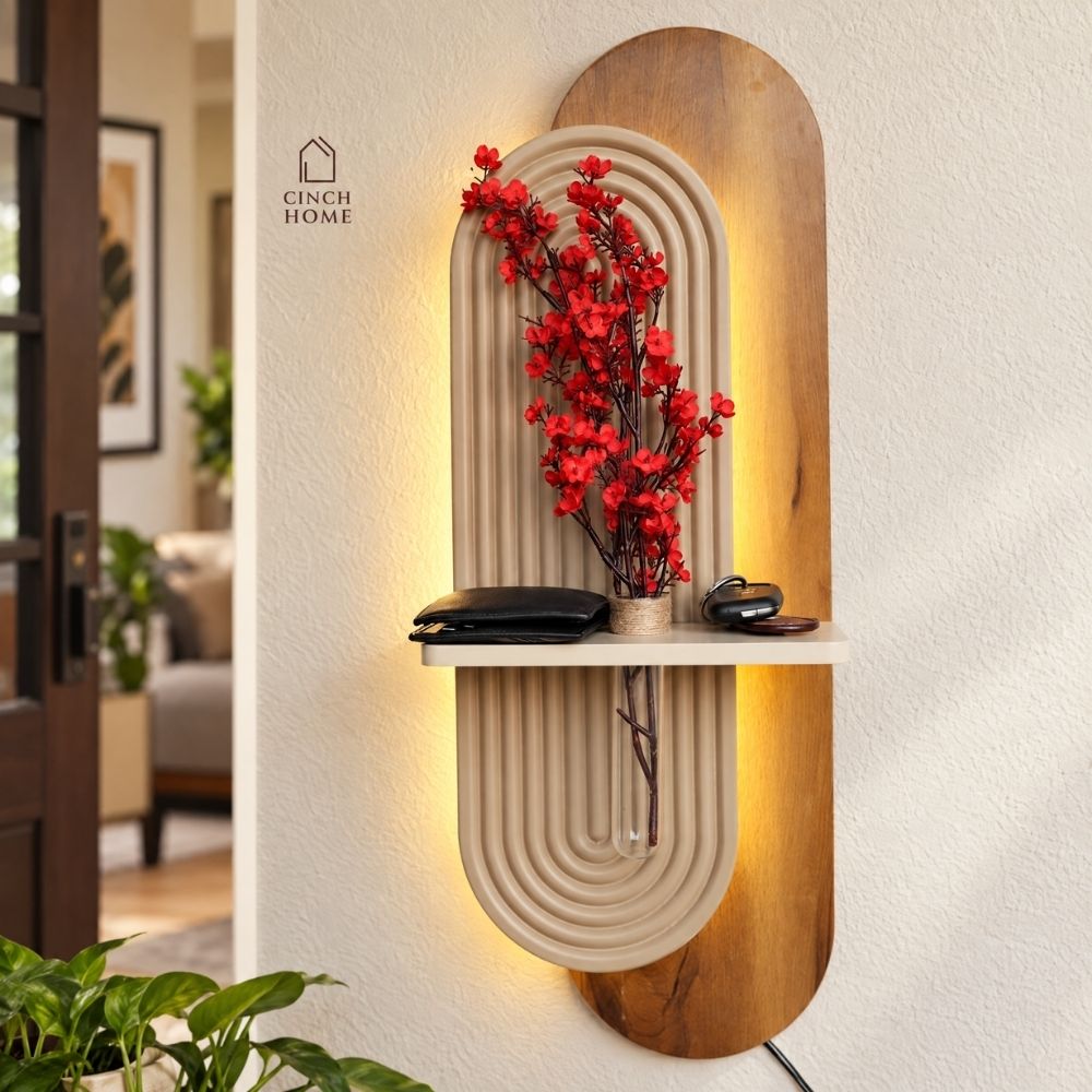 Decorative Wall Shelf with Testube Vase- With/Without LED Light