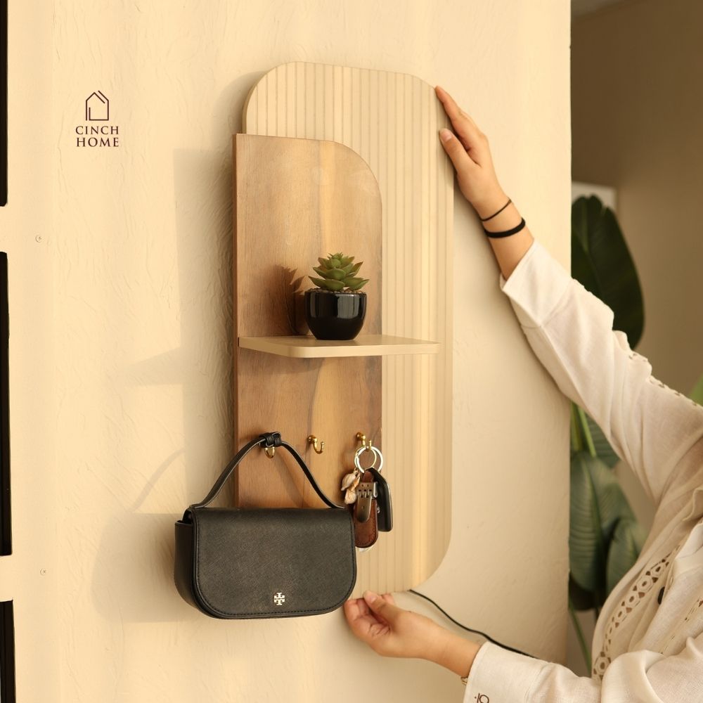 illuminated wall organizer, oval wall organizer, wall key holder, key holder with shelf, key holder with hooks, wall organizer with light, entryway organizer, wall shelf with hooks, ambient wall light, decorative wall shelf, towel hanger, wall mounted organizer, hallway organizer, foyer organizer, bedroom wall organizer, modern wall decor, luxury wall organizer, premium wall decor, wooden wall shelf, key hooks for wall, multifunctional wall organizer, Cinch Home wall organizer