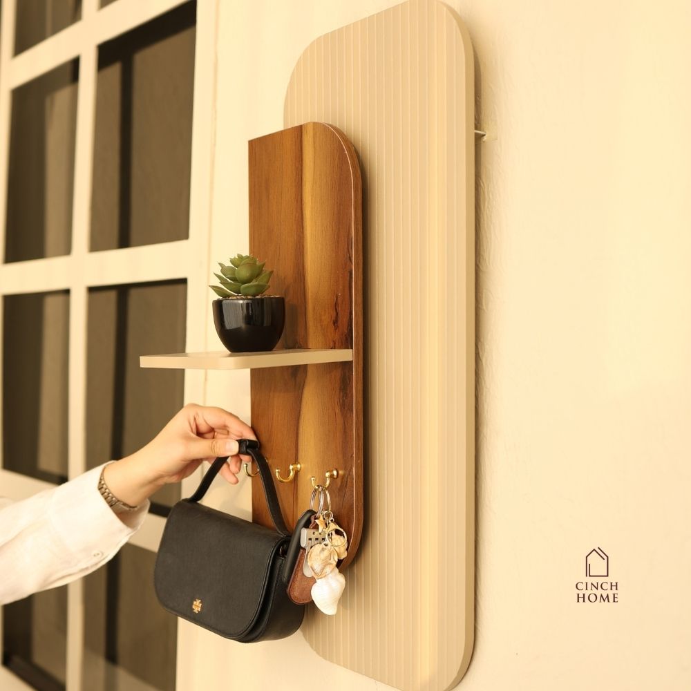 Wall-Mounted Decor/Organiser with LED Light, Shelf & Hooks