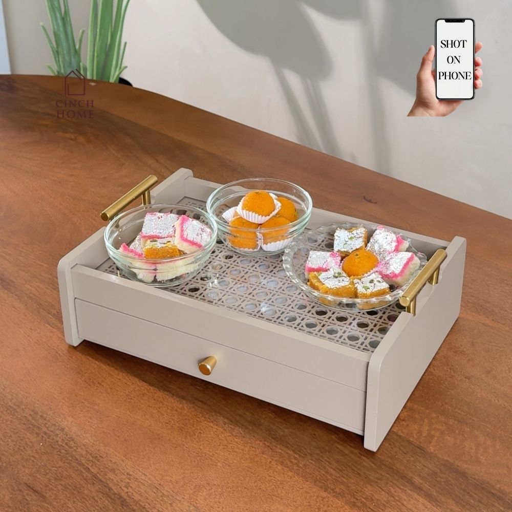 coffee table organizer, coffee table tray, sofa tray, serving tray, wooden serving tray, living room organizer, coffee table storage, 2 tier tray, serving tray with drawer, storage tray with drawer, multipurpose serving tray, table organizer,tea serving tray, coffee serving tray,snack serving tray, dry fruit serving tray,tea coffee organizer, remote organizer, tissue holder tray, cutlery organizer, living room accessories, modern home decor, functional home decor, decorative storage tray, gift, diwali gift