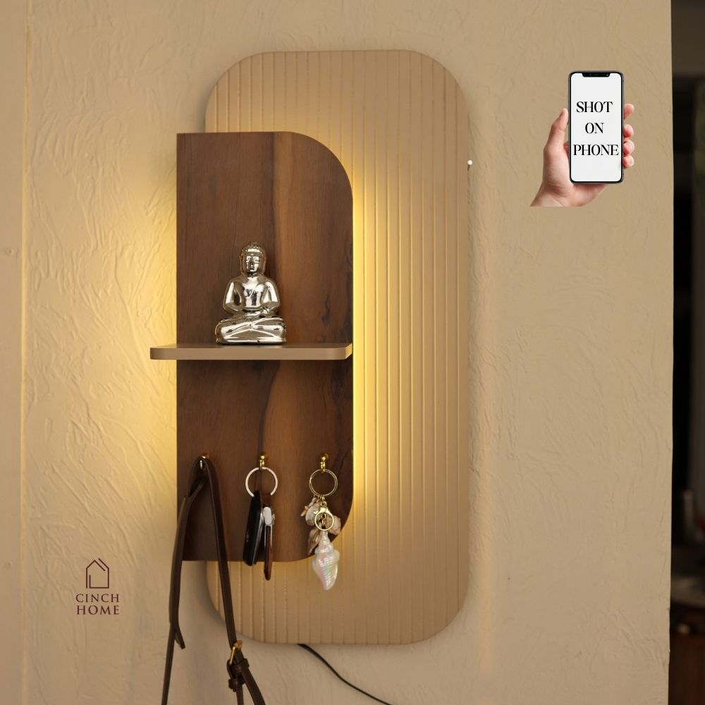 illuminated wall organizer, oval wall organizer, wall key holder, key holder with shelf, key holder with hooks, wall organizer with light, entryway organizer, wall shelf with hooks, ambient wall light, decorative wall shelf, towel hanger, wall mounted organizer, hallway organizer, foyer organizer, bedroom wall organizer, modern wall decor, luxury wall organizer, premium wall decor, wooden wall shelf, key hooks for wall, multifunctional wall organizer, Cinch Home wall organizer