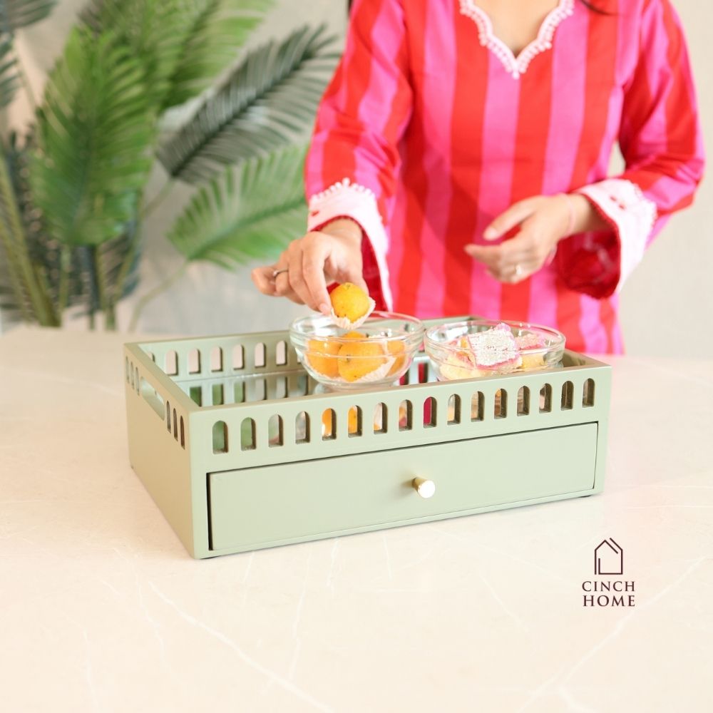 coffee table organizer, coffee table tray, sofa tray, serving tray, wooden serving tray, living room organizer, coffee table storage, 2 tier tray, serving tray with drawer, storage tray with drawer, multipurpose serving tray, table organizer,tea serving tray, coffee serving tray,snack serving tray, dry fruit serving tray,tea coffee organizer, remote organizer, tissue holder tray, cutlery organizer, living room accessories, modern home decor, functional home decor, decorative storage tray, gift, diwali gift