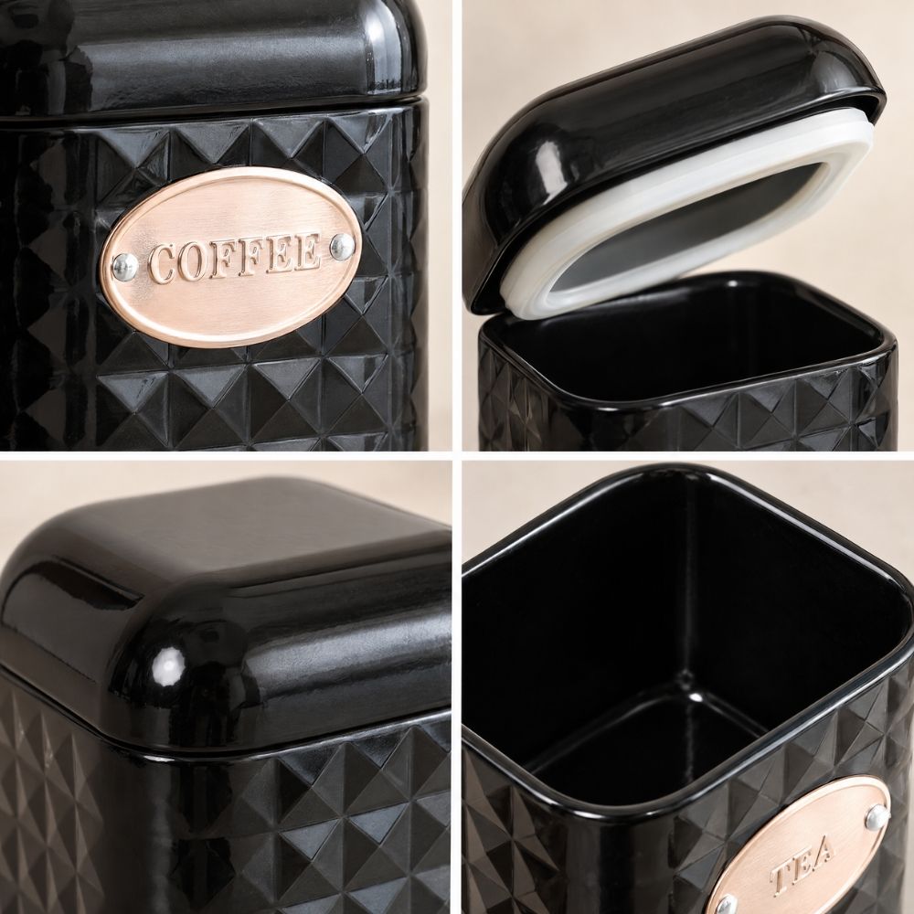 Textured Black Tea, Coffee & Sugar Canister Set – Set of 3
