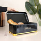 black bread box, bread storage container, bread box with lid, kitchen bread storage, bread bin for kitchen, black bread bin, bread storage box, premium bread box, luxury kitchen accessories, black and gold bread box, kitchen countertop organizer, bread keeper, bakery storage container, bread loaf holder, kitchen storage box, modern kitchen decor, countertop bread bin, food storage container, bread organizer, kitchen organization, housewarming gift, Diwali gift, Cinch Home Copy keywords