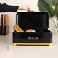 black bread box, bread storage container, bread box with lid, kitchen bread storage, bread bin for kitchen, black bread bin, bread storage box, premium bread box, luxury kitchen accessories, black and gold bread box, kitchen countertop organizer, bread keeper, bakery storage container, bread loaf holder, kitchen storage box, modern kitchen decor, countertop bread bin, food storage container, bread organizer, kitchen organization, housewarming gift, Diwali gift, Cinch Home Copy keywords