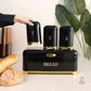 black bread box, bread storage container, bread box with lid, kitchen bread storage, bread bin for kitchen, black bread bin, bread storage box, premium bread box, luxury kitchen accessories, black and gold bread box, kitchen countertop organizer, bread keeper, bakery storage container, bread loaf holder, kitchen storage box, modern kitchen decor, countertop bread bin, food storage container, bread organizer, kitchen organization, housewarming gift, Diwali gift, Cinch Home Copy keywords