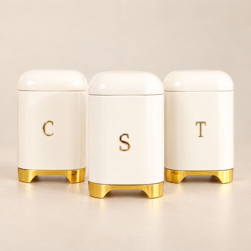 tea coffee sugar canister set, tea coffee sugar containers, white canister set, set of 3 canisters, textured canisters, geometric canisters, tea canister, coffee canister, sugar canister, kitchen storage jars, countertop canisters, pantry storage, tea station organizer, coffee bar accessories, white kitchen accessories, modern kitchen decor, decorative canisters, food storage containers, kitchen organization, premium kitchen accessories, labelled canisters, tea coffee sugar storage, beverage station organiz