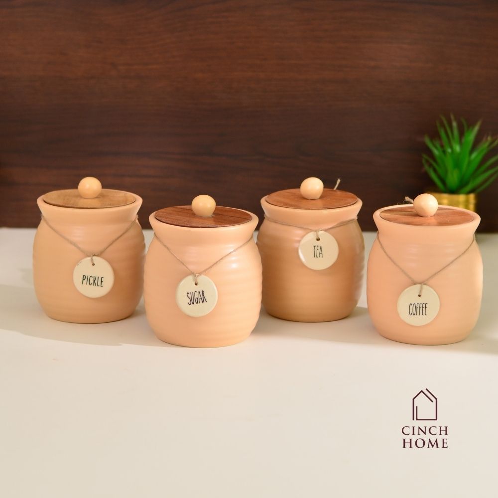 Ceramic canisters, Kitchen canister set| Tea, coffee, sugar canisters, Pickle storage jars, ceramic kitchen organization, Airtight containers, Decorative kitchen canisters, Glossy ceramic jars, Pantry storage solutions, Stylish kitchen essentials, home décor, kitchen essentials online india, kitchen jars online india