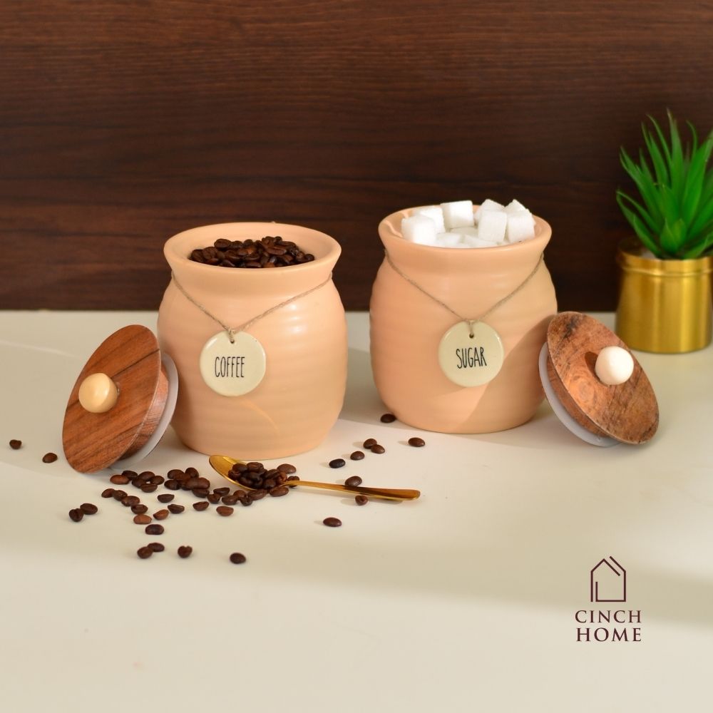 Ceramic canisters, Kitchen canister set| Tea, coffee, sugar canisters, Pickle storage jars, ceramic kitchen organization, Airtight containers, Decorative kitchen canisters, Glossy ceramic jars, Pantry storage solutions, Stylish kitchen essentials, home décor, kitchen essentials online india, kitchen jars online india