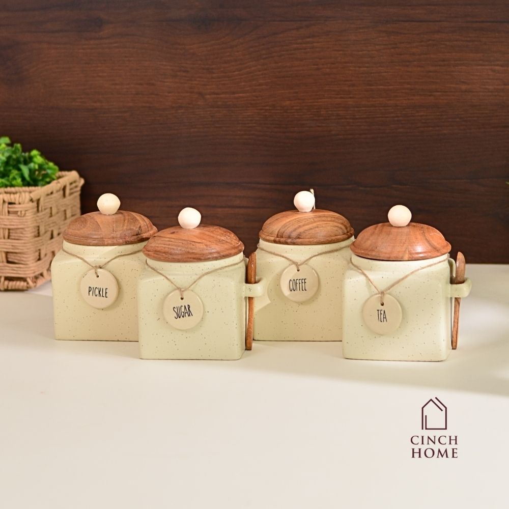 Ceramic canisters, Kitchen canister set| Tea, coffee, sugar canisters, Pickle storage jars, ceramic kitchen organization, Airtight containers, Decorative kitchen canisters, Glossy ceramic jars, Pantry storage solutions, Stylish kitchen essentials, home décor, kitchen essentials online india, kitchen jars online india