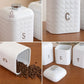 Textured White Tea, Coffee & Sugar Canister Set with knob– Set of 3