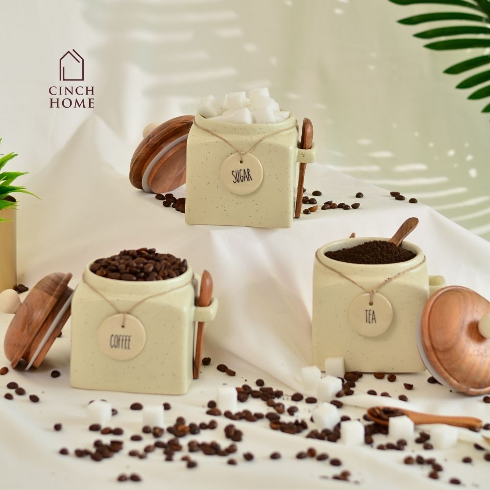 Ceramic canisters, Kitchen canister set| Tea, coffee, sugar canisters, Pickle storage jars, ceramic kitchen organization, Airtight containers, Decorative kitchen canisters, Glossy ceramic jars, Pantry storage solutions, Stylish kitchen essentials, home décor, kitchen essentials online india, kitchen jars online india