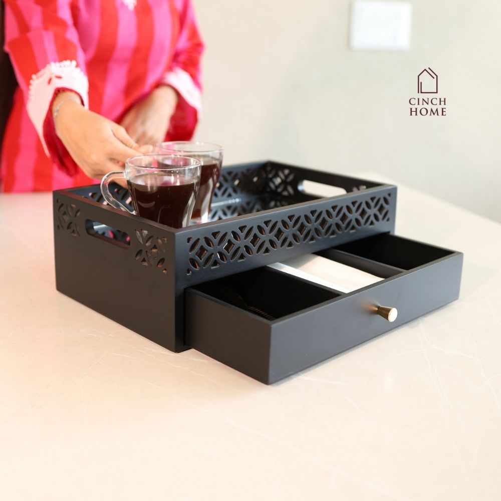 Luxe Serving & Storage Tray- Black| 2 Tier Serving Tray