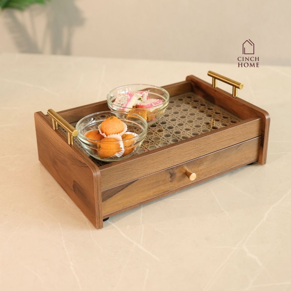 coffee table organizer, coffee table tray, sofa tray, serving tray, wooden serving tray, living room organizer, coffee table storage, 2 tier tray, serving tray with drawer, storage tray with drawer, multipurpose serving tray, table organizer,tea serving tray, coffee serving tray,snack serving tray, dry fruit serving tray,tea coffee organizer, remote organizer, tissue holder tray, cutlery organizer, living room accessories, modern home decor, functional home decor, decorative storage tray, gift, diwali gift