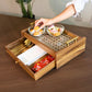 coffee table organizer, coffee table tray, sofa tray, serving tray, wooden serving tray, living room organizer, coffee table storage, 2 tier tray, serving tray with drawer, storage tray with drawer, multipurpose serving tray, table organizer,tea serving tray, coffee serving tray,snack serving tray, dry fruit serving tray,tea coffee organizer, remote organizer, tissue holder tray, cutlery organizer, living room accessories, modern home decor, functional home decor, decorative storage tray, gift, diwali gift