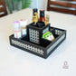 rattan organizer box, wooden organizer with cane weave, dining table organizer, kitchen condiment holder, cutlery organizer, makeup brush holder, vanity organizer, multipurpose table organizer, desk organizer, handmade rattan storage box, home décor organizer India, CinchHome rattan organizer, premium wooden organizer.