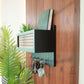rattan key holder, wall shelf organizer, wooden key hanger, wall mounted key holder, home entryway organizer, black rattan wall décor, wooden key rack India, cane wall shelf, handcrafted key holder, CinchHome organizer