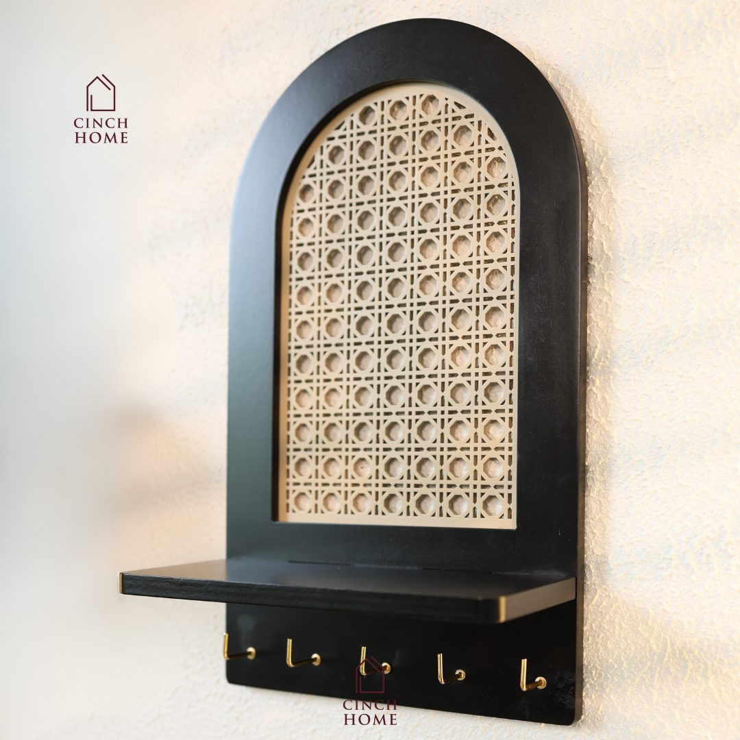 cane key holder, wall mounted key holder, key holder with shelf, modern key holder, entryway organizer, wall key hanger, decorative key holder, cane wall decor, key holder for wall, wall shelf with hooks, home decor key holder, entryway wall decor, key organizer for home, modern wall shelf, minimal home decor accessories, cane decor India