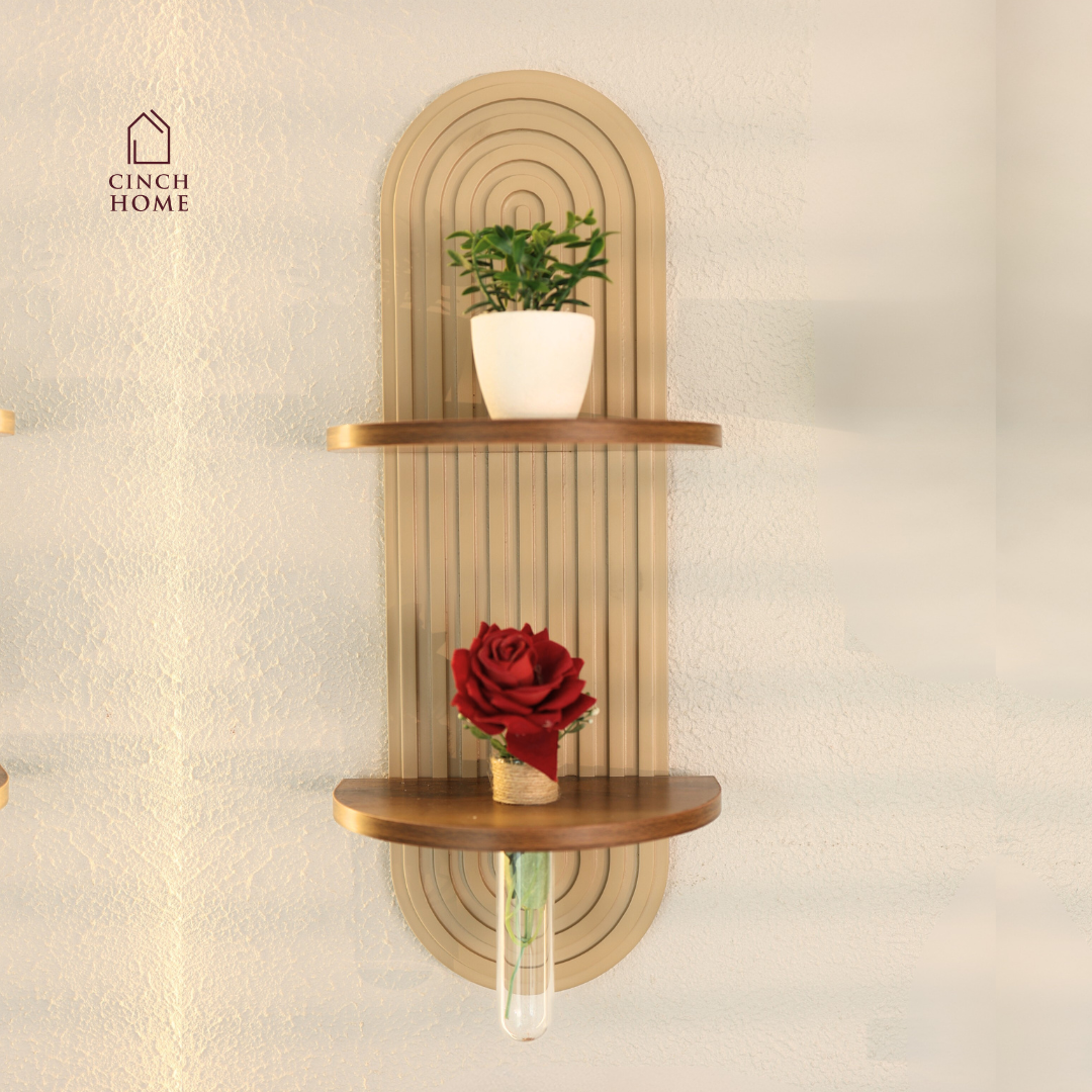 fluted wall shelf, dual wall shelf, decorative wall shelf, wall mounted decorative shelf, modern wall shelf, entryway wall decor, designer wall shelf, wall decor shelf, fluted panel wall decor, aesthetic wall shelf, wall shelf with wood, modern home decor accessories, wall shelf India, luxury wall decor shelf, dual shelf wall decor, test tube vase, wall shelf with test tube vase
