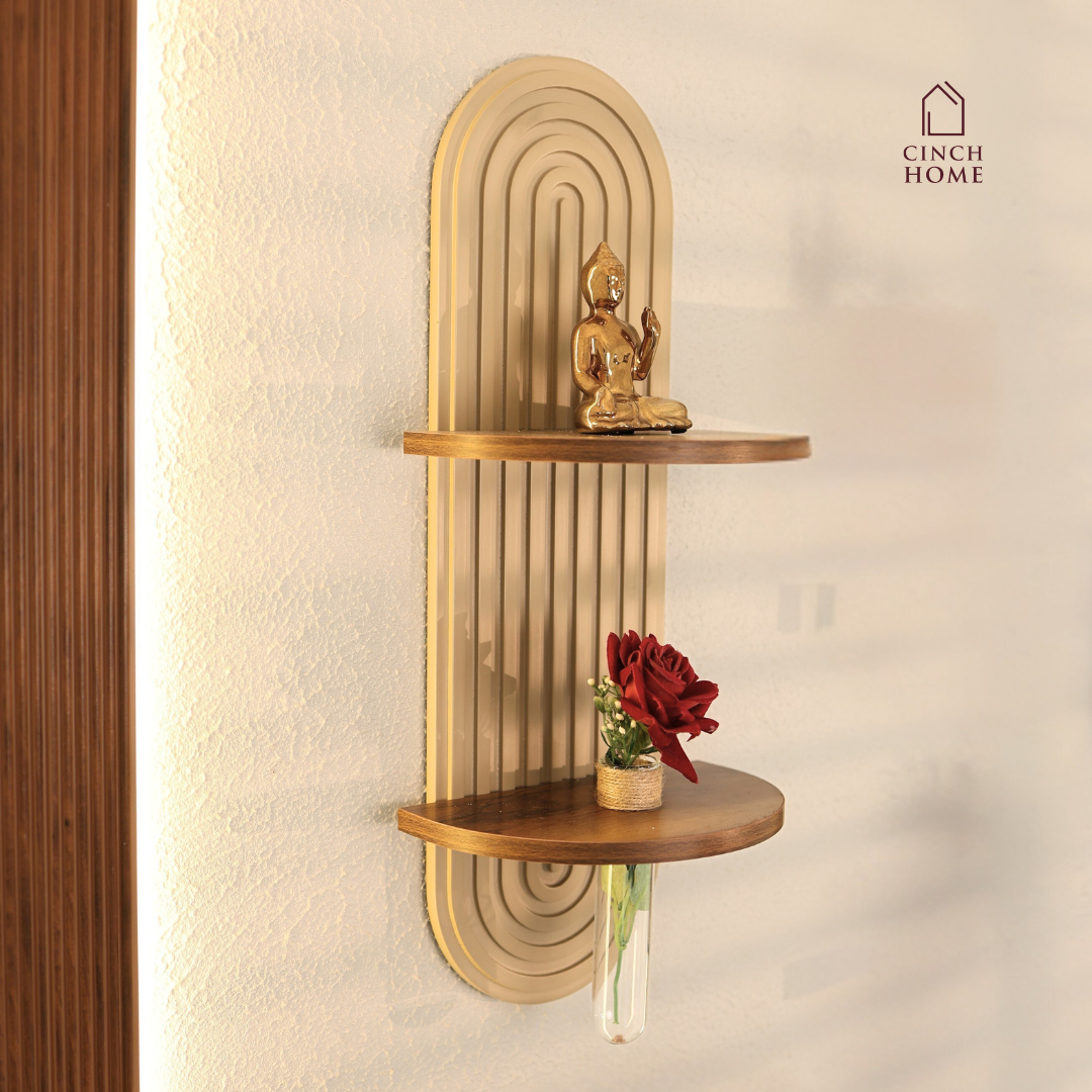 fluted wall shelf, dual wall shelf, decorative wall shelf, wall mounted decorative shelf, modern wall shelf, entryway wall decor, designer wall shelf, wall decor shelf, fluted panel wall decor, aesthetic wall shelf, wall shelf with wood, modern home decor accessories, wall shelf India, luxury wall decor shelf, dual shelf wall decor, test tube vase, wall shelf with test tube vase
