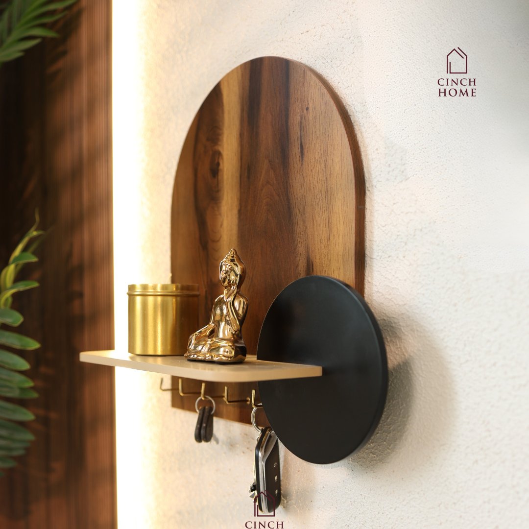 wooden key holder, wall mounted key holder, key holder with shelf, modern key holder, entryway organizer, wall key hanger, decorative key holder, key holder for wall, wooden wall shelf with hooks, home decor key holder, entryway wall decor, key stand for wall, key organizer for home, luxury key holder, minimal wall shelf, wall mounted organizer, wooden key hanger India, modern home decor accessories