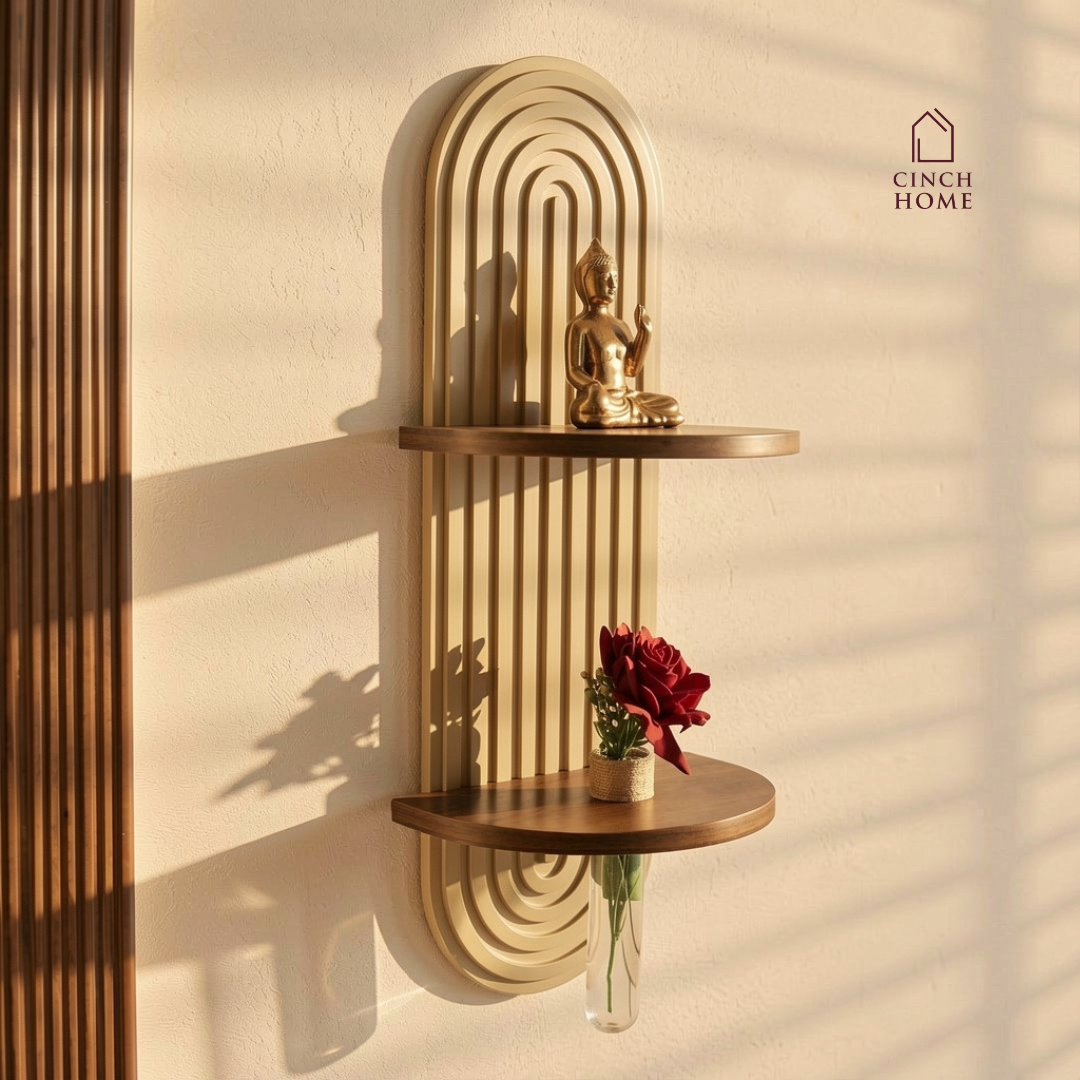 fluted wall shelf, dual wall shelf, decorative wall shelf, wall mounted decorative shelf, modern wall shelf, entryway wall decor, designer wall shelf, wall decor shelf, fluted panel wall decor, aesthetic wall shelf, wall shelf with wood, modern home decor accessories, wall shelf India, luxury wall decor shelf, dual shelf wall decor, test tube vase, wall shelf with test tube vase
