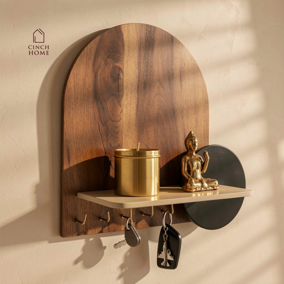 wooden key holder, wall mounted key holder, key holder with shelf, modern key holder, entryway organizer, wall key hanger, decorative key holder, key holder for wall, wooden wall shelf with hooks, home decor key holder, entryway wall decor, key stand for wall, key organizer for home, luxury key holder, minimal wall shelf, wall mounted organizer, wooden key hanger India, modern home decor accessories