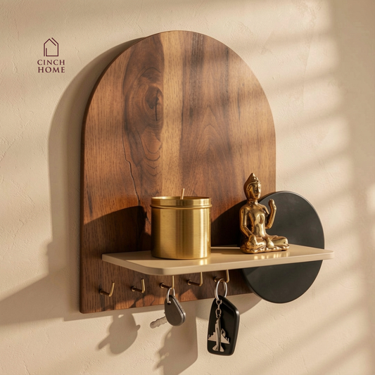 wooden key holder, wall mounted key holder, key holder with shelf, modern key holder, entryway organizer, wall key hanger, decorative key holder, key holder for wall, wooden wall shelf with hooks, home decor key holder, entryway wall decor, key stand for wall, key organizer for home, luxury key holder, minimal wall shelf, wall mounted organizer, wooden key hanger India, modern home decor accessories