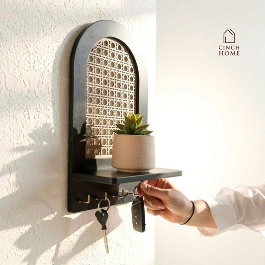 cane key holder, wall mounted key holder, key holder with shelf, modern key holder, entryway organizer, wall key hanger, decorative key holder, cane wall decor, key holder for wall, wall shelf with hooks, home decor key holder, entryway wall decor, key organizer for home, modern wall shelf, minimal home decor accessories, cane decor India