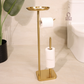 luxury bathroom accessories, premium bathroom accessories, bathroom valet, freestanding bathroom valet, 3 in 1 bathroom organizer, gold bathroom stand, gold bathroom accessories, freestanding towel holder, towel holder stand, gold towel holder, toilet roll holder, toilet roll stand, bathroom organizer with tray, towel and toilet roll holder, modern bathroom accessories, hotel style bathroom accessories, vanity organizer, no drill bathroom accessories, space saving bathroom organizer, gold bathroom decor
